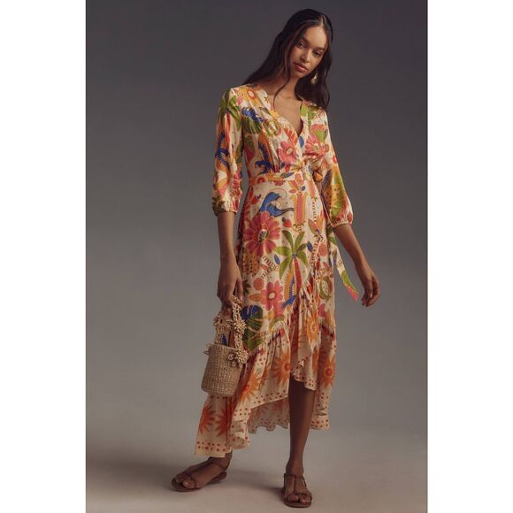Anthropologie Dresses & Skirts - Anthropologie Farm Rio Long-Sleeve V-Neck Wrap Midi Dress